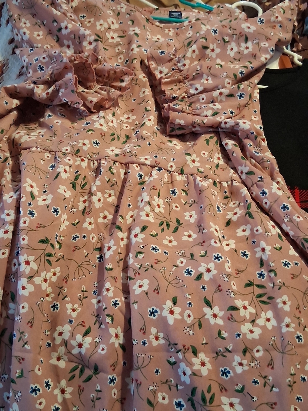 Womens Floral Pink Ruffle Dress